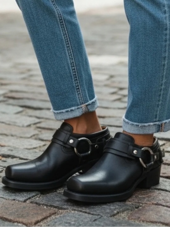 Frye Shoes - Frye | Vintage Made in USA Belted Harness Mule Black Oiled Leather 8.5
